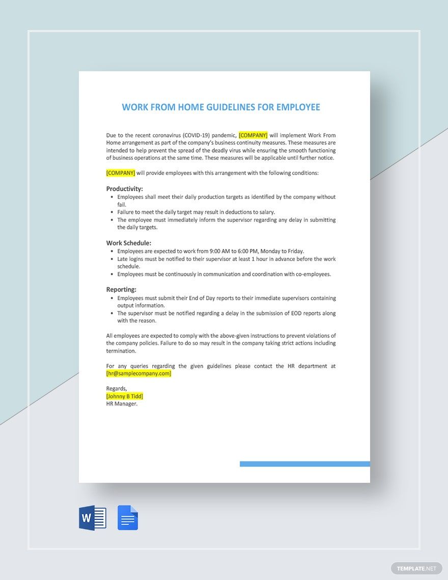 Work From Home Guidelines For Employees Template in Word, Google Docs