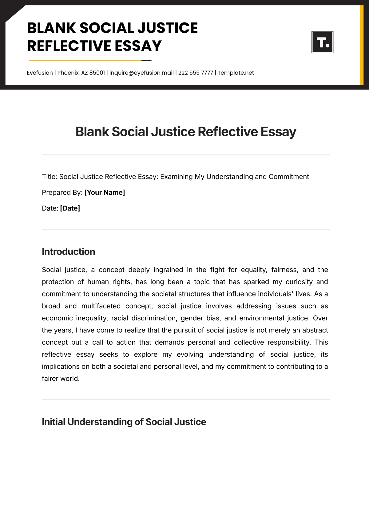 Blank Social Justice Reflective Essay Template - Edit Online & Download