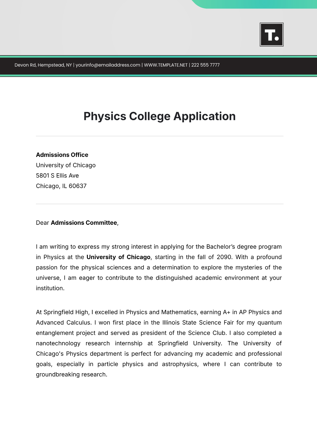 Physics College Application Template - Edit Online & Download