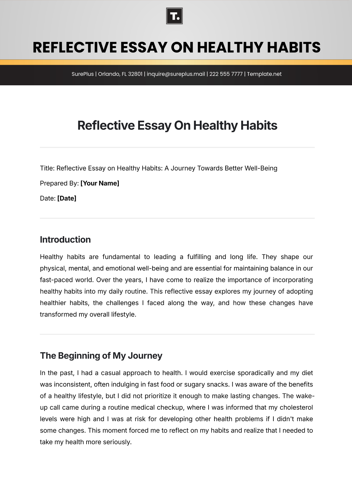 Reflective Essay On Healthy Habits Template - Edit Online & Download