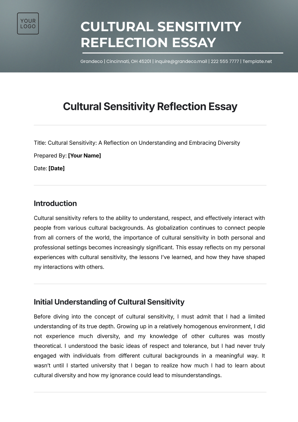 Cultural Sensitivity Reflection Essay Template - Edit Online & Download