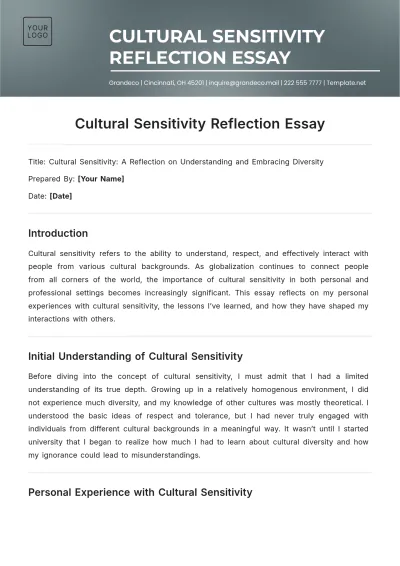 Free Cultural Sensitivity Reflection Essay Template to Edit Online