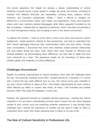 Free Cultural Sensitivity Reflection Essay Template to Edit Online