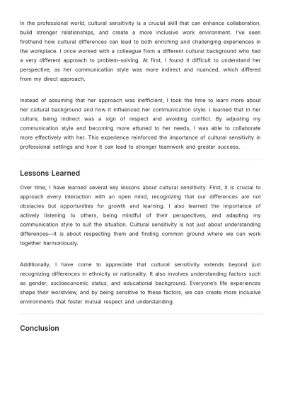 Free Cultural Sensitivity Reflection Essay Template to Edit Online