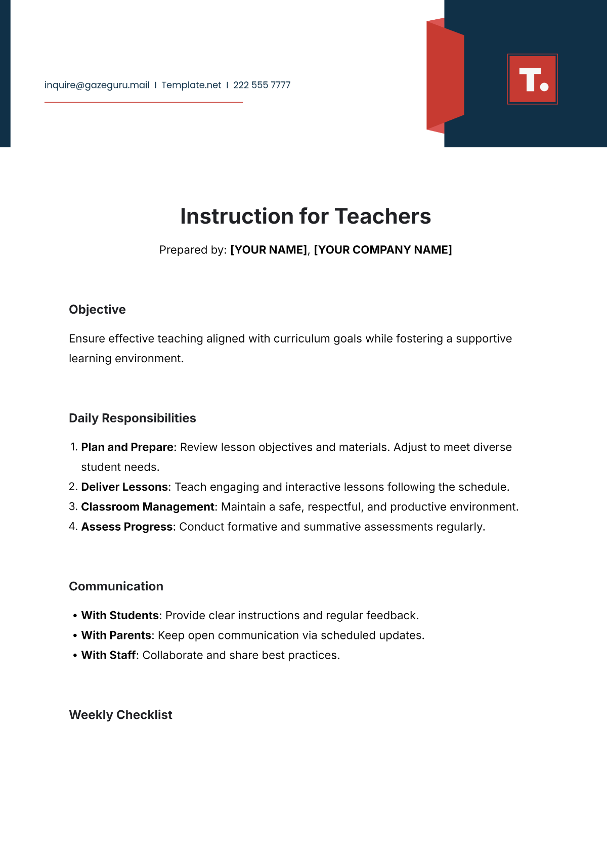 Instruction Template for Teachers - Edit Online & Download