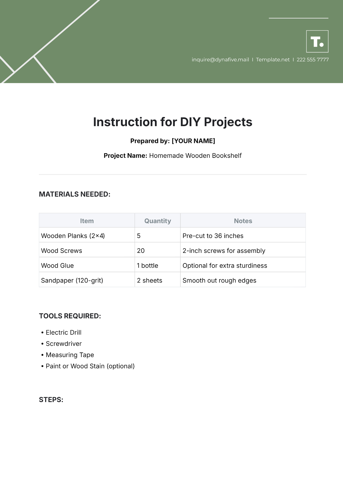 Instruction Template for DIY Projects - Edit Online & Download