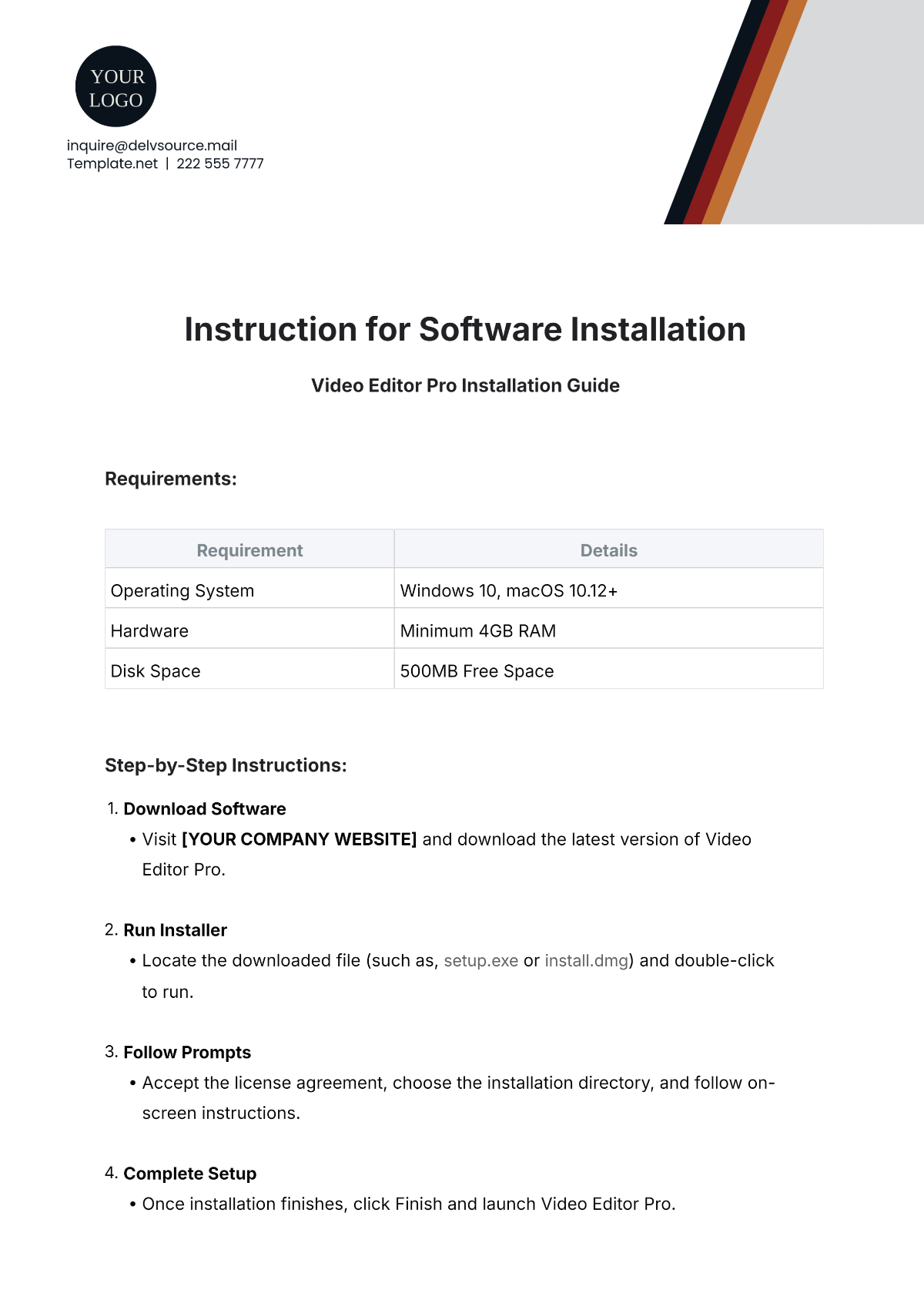 Instruction Template for Software Installation - Edit Online & Download