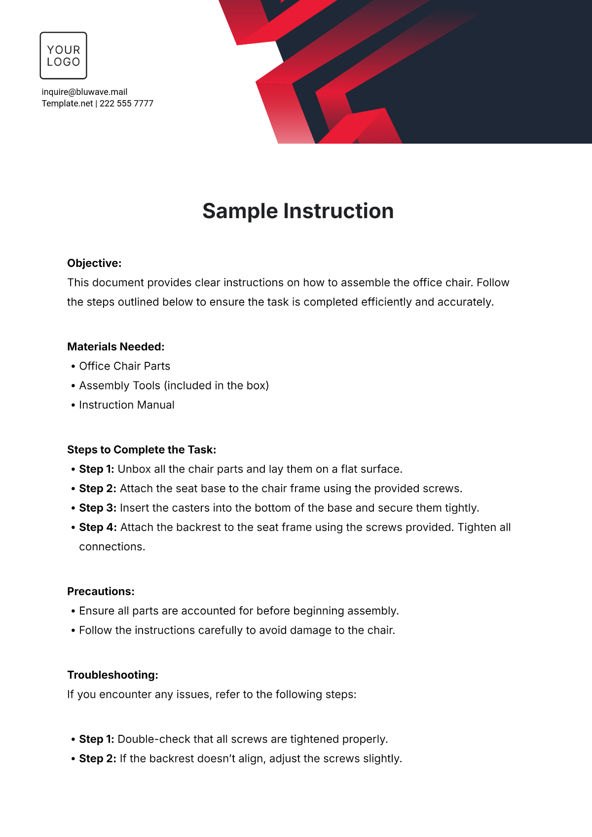 Sample Instruction Template - Edit Online & Download