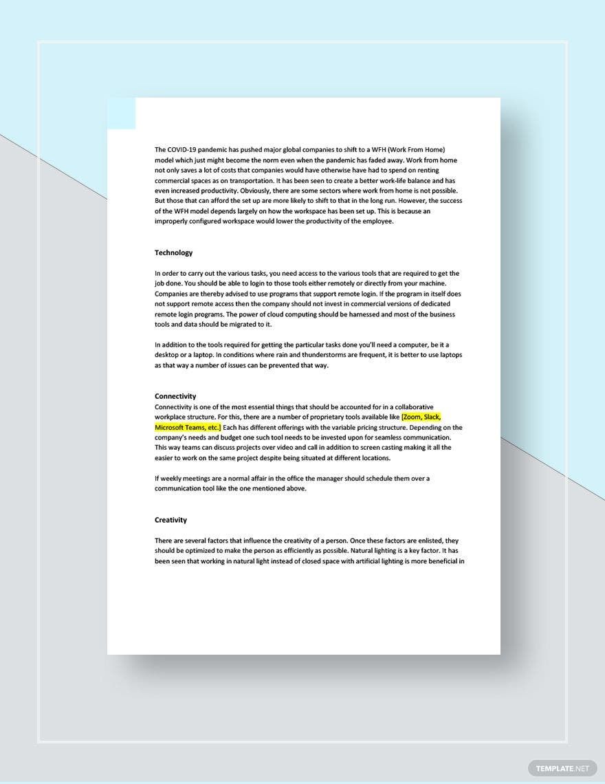 Work From Home Plan Template Google Docs, Word, Apple Pages