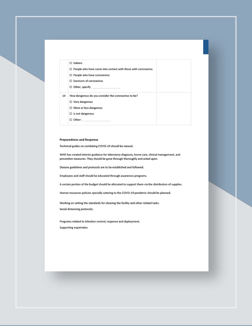 COVID Action Plan Template