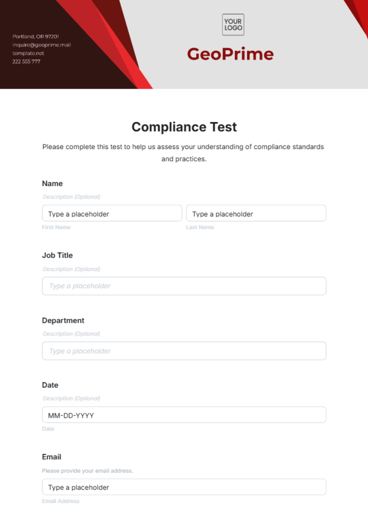 Compliance Test Template - Edit Online & Download