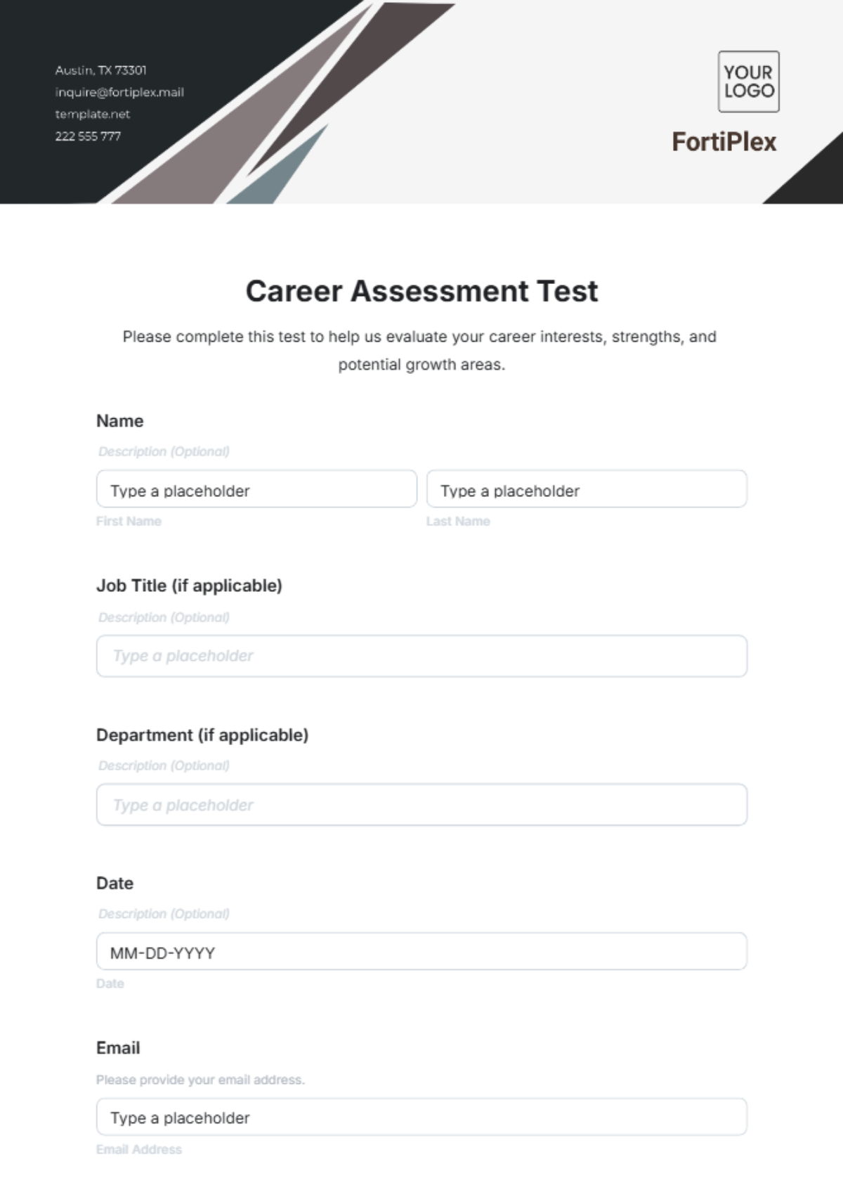 Career Assessment Test Template - Edit Online & Download