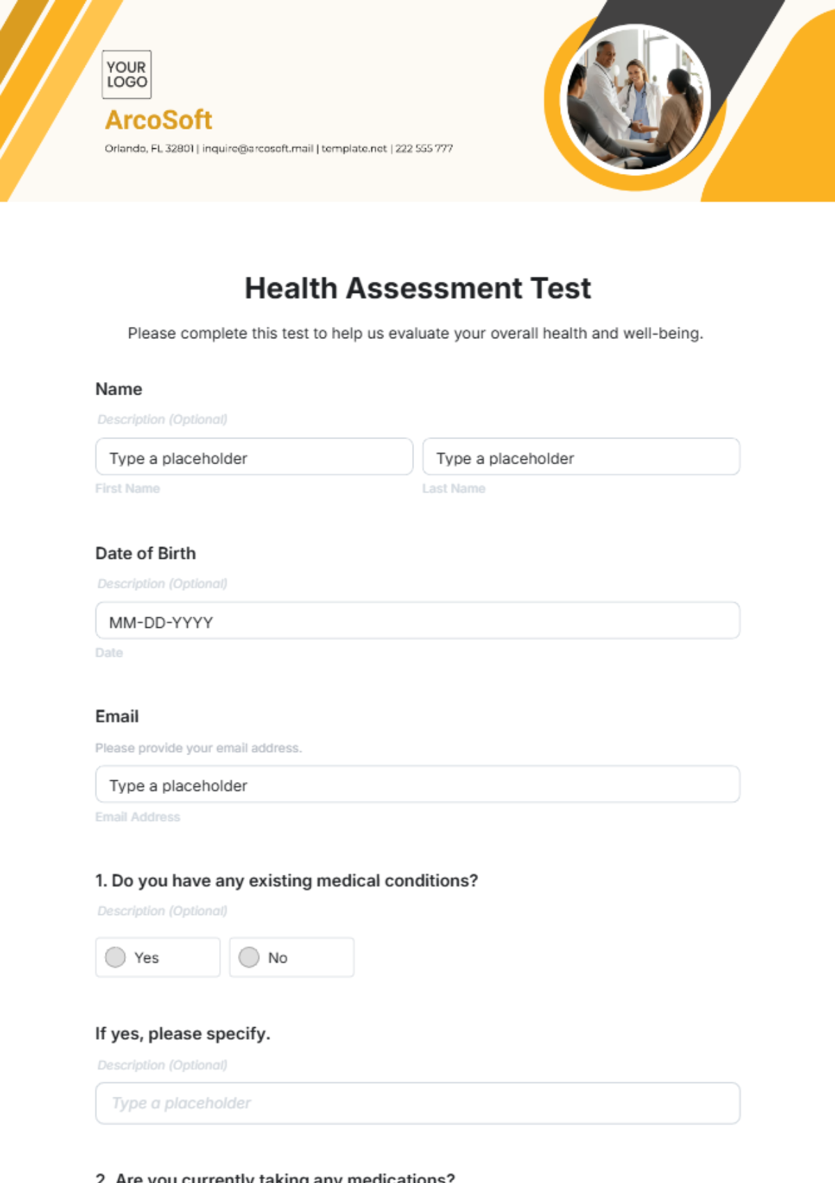 Health Assessment Test Template - Edit Online & Download