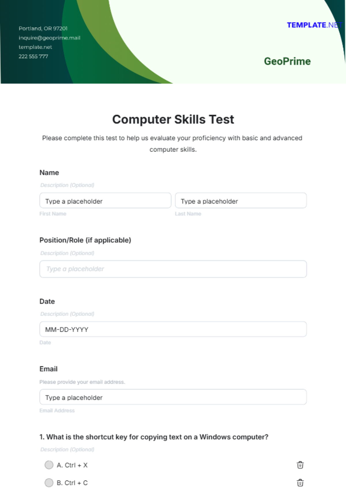 Computer Skills Test Template - Edit Online & Download