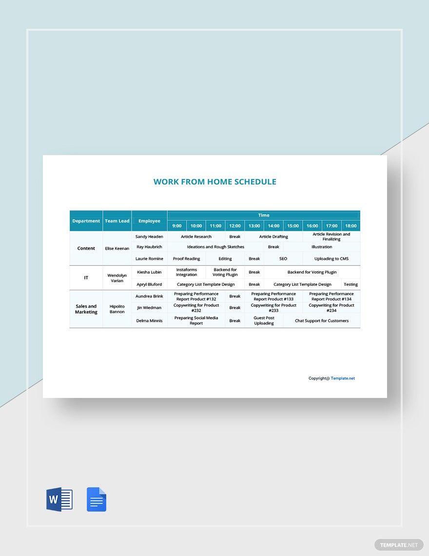 Work From Home Schedule Templates Documents Design Free Download 