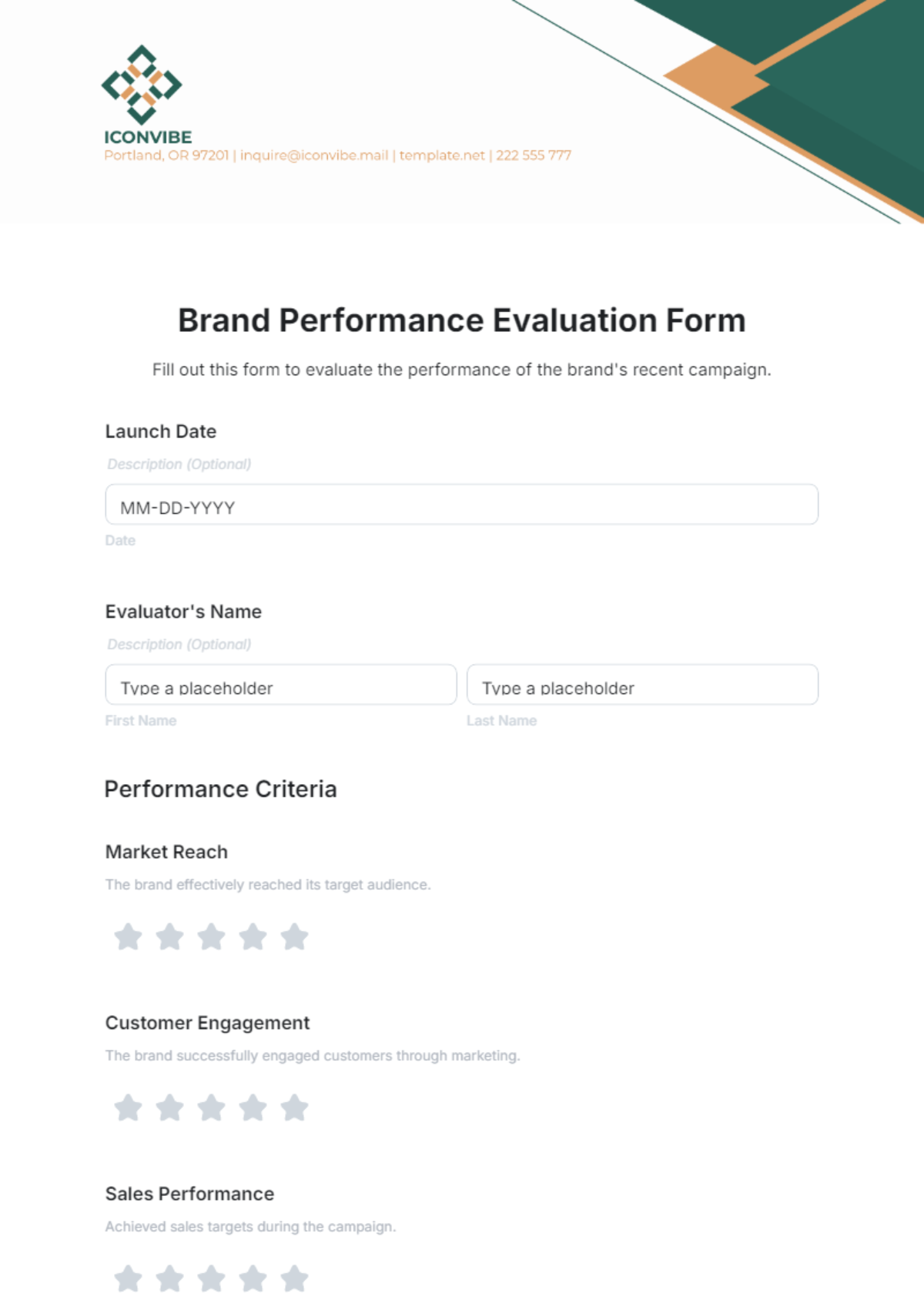 Brand Performance Evaluation Form Template - Edit Online & Download