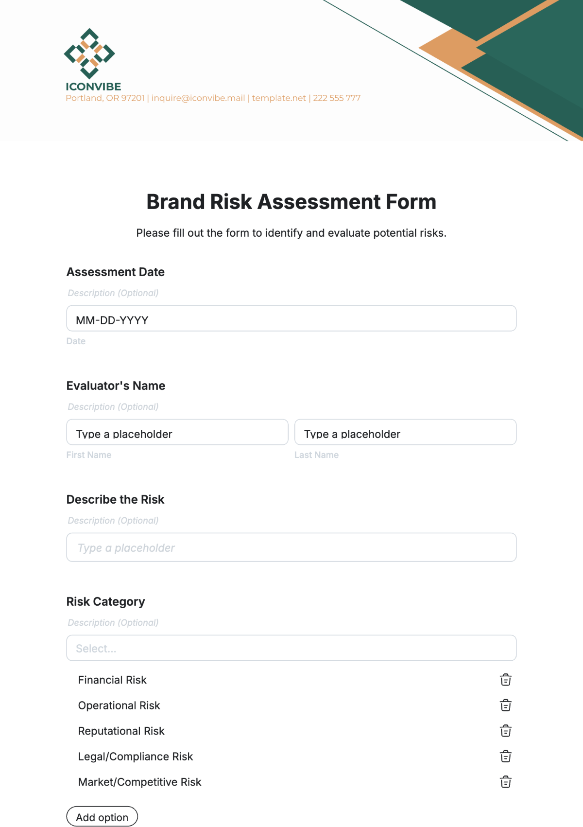 Free Brand Risk Assessment Form Template