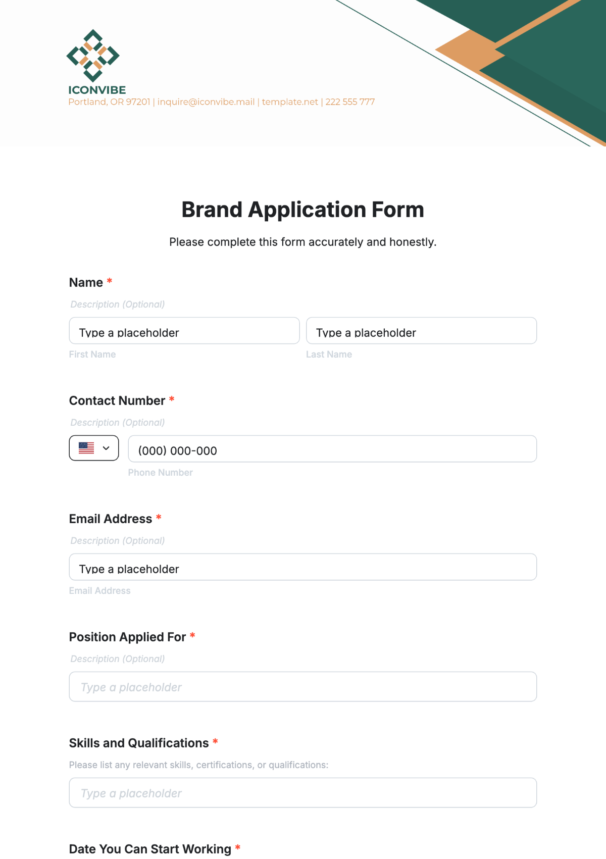 Free Brand Application Form Template