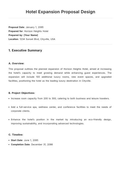 Free Hotel Expansion Proposal Design Template to Edit Online