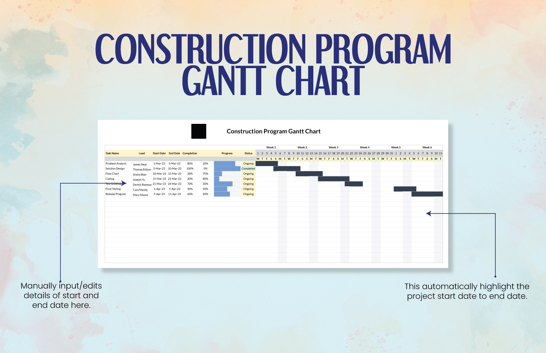 Construction Program Gantt Chart Template