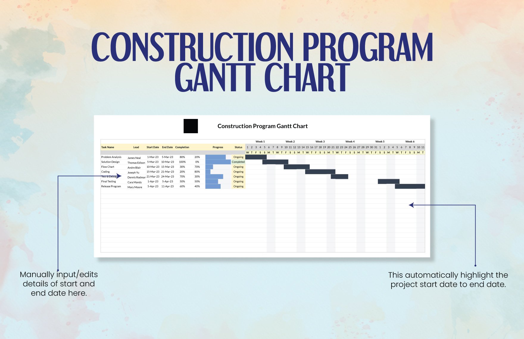Construction Program Gantt Chart Template