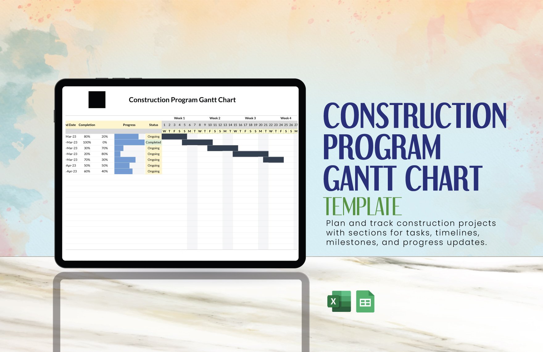 Construction Program Gantt Chart Template in Excel, Google Sheets