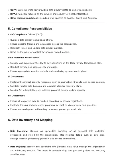Free Sample Data Privacy Compliance Plan  Template to Edit Online