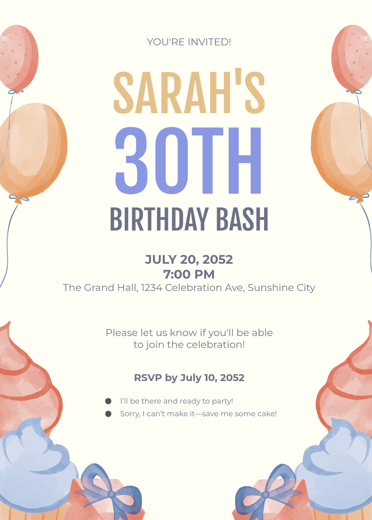 Birthday RSVP Card Invitation Template - Edit Online & Download