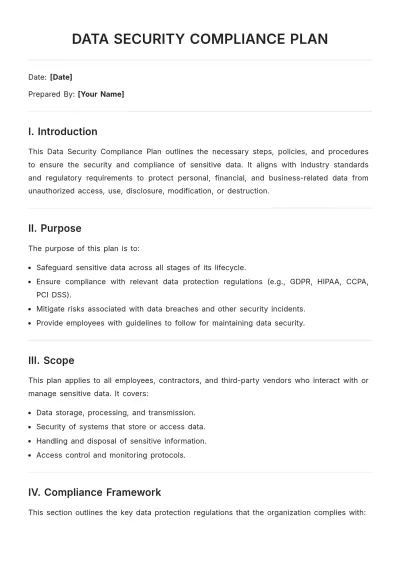 Free Data Security Compliance Plan Template to Edit Online