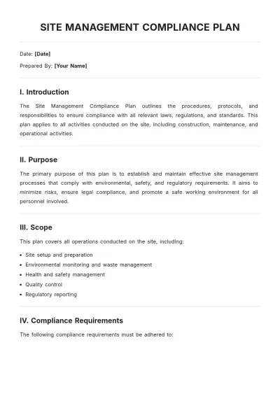 Free Site Management Compliance Plan Template to Edit Online