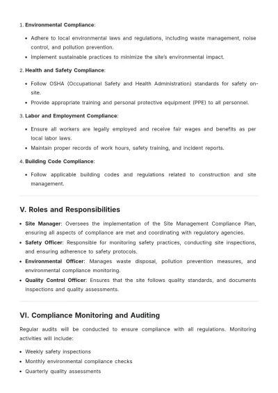 Free Site Management Compliance Plan Template to Edit Online