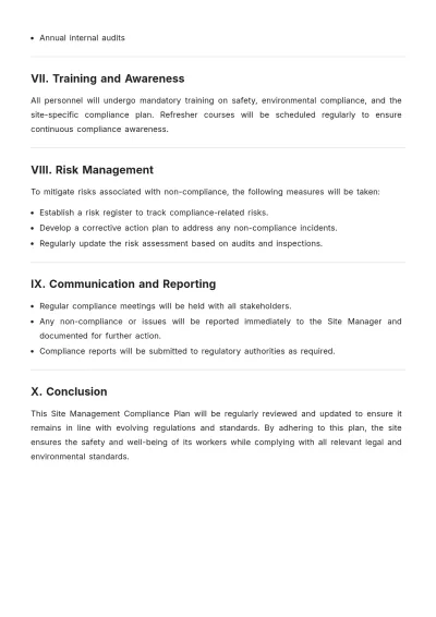 Free Site Management Compliance Plan Template to Edit Online