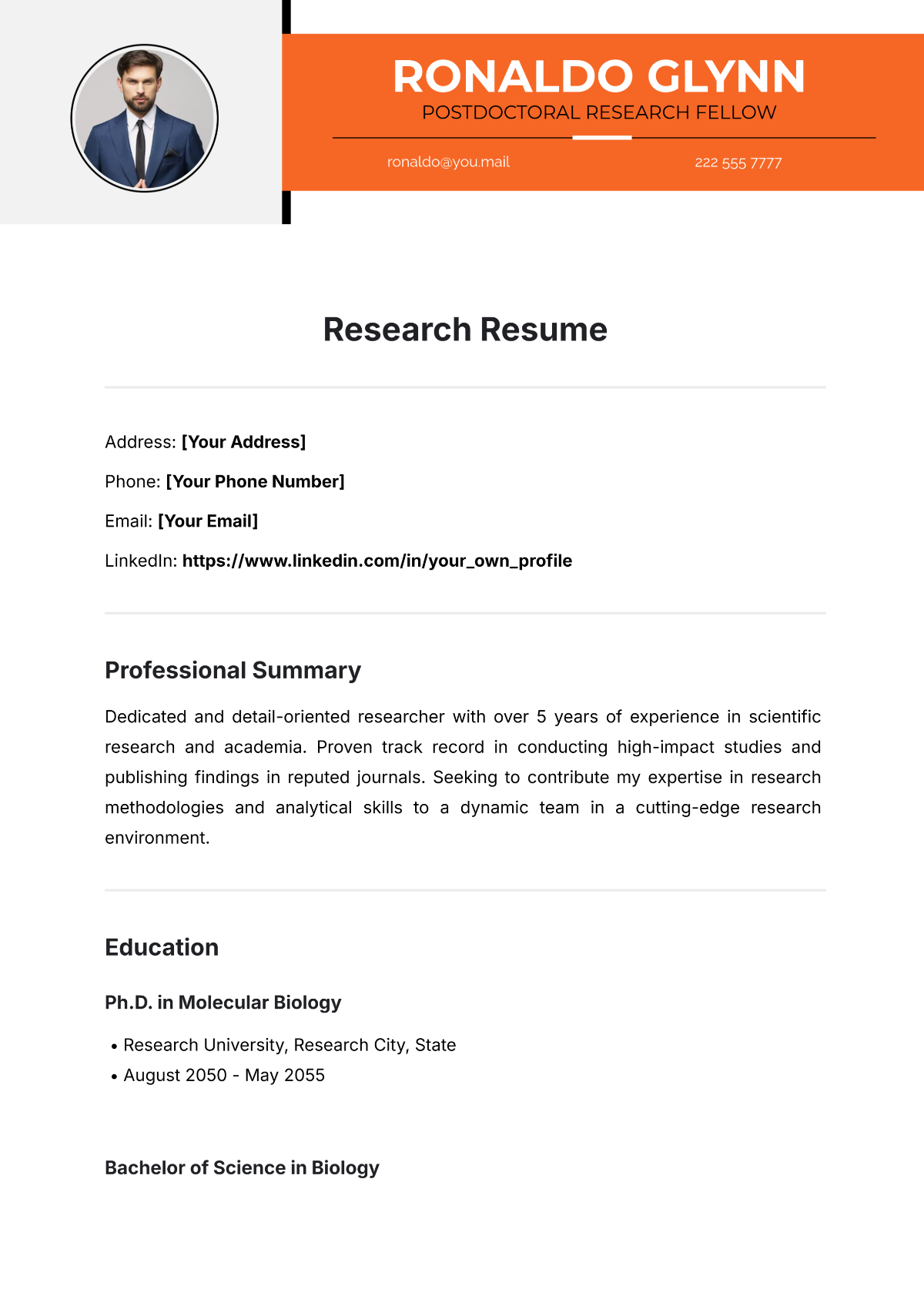 Research Resume Template - Edit Online & Download