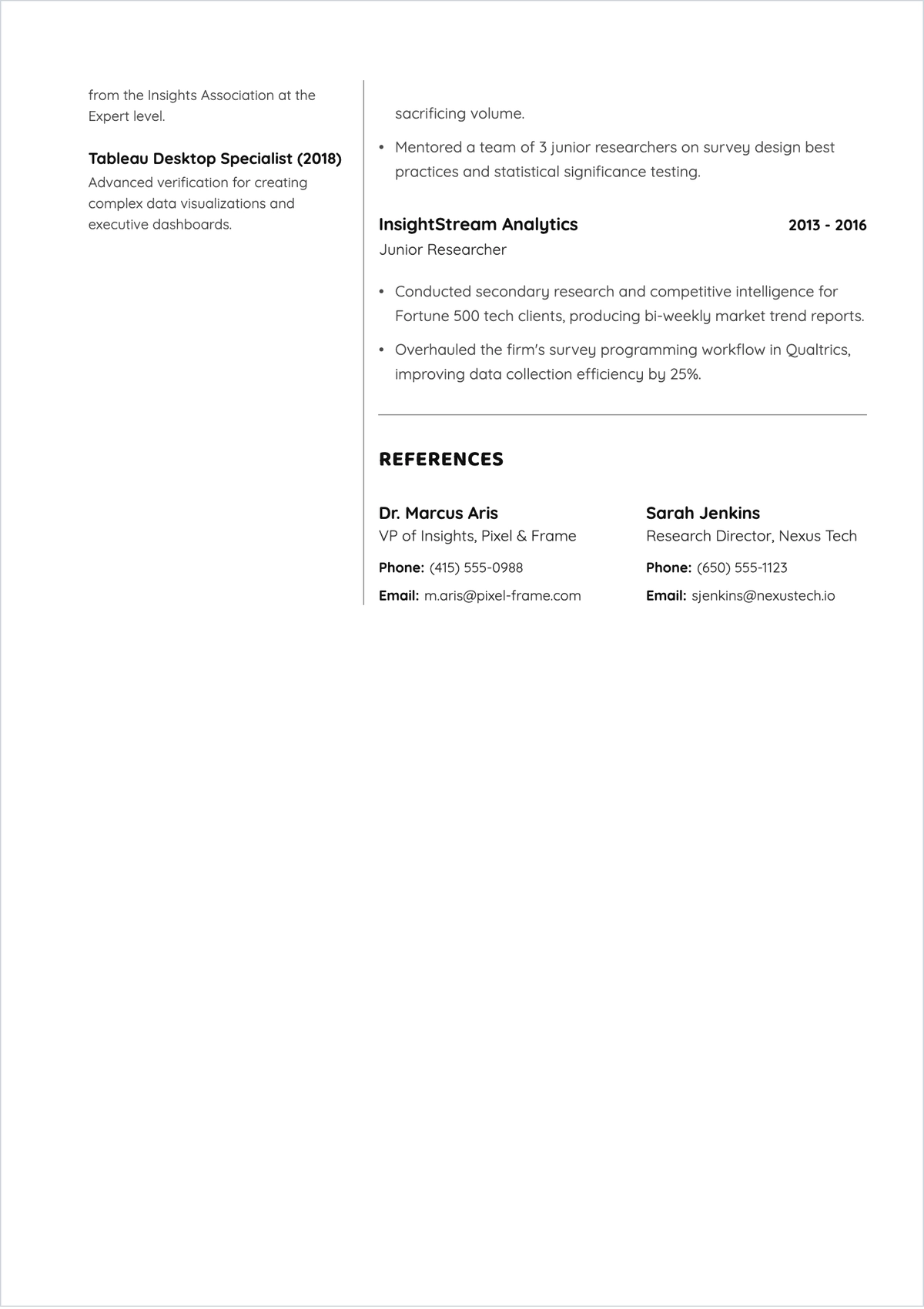 Free Sample Research Skills ATS Resume Template, AI Resume Builder