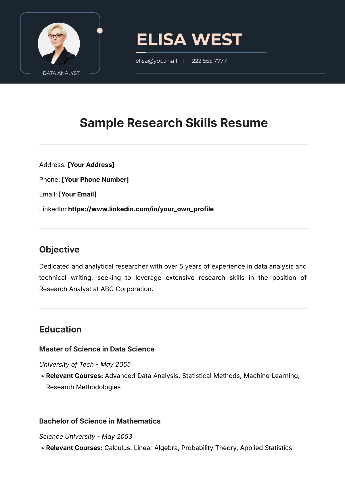 Sample Research Skills Resume Template - Edit Online & Download