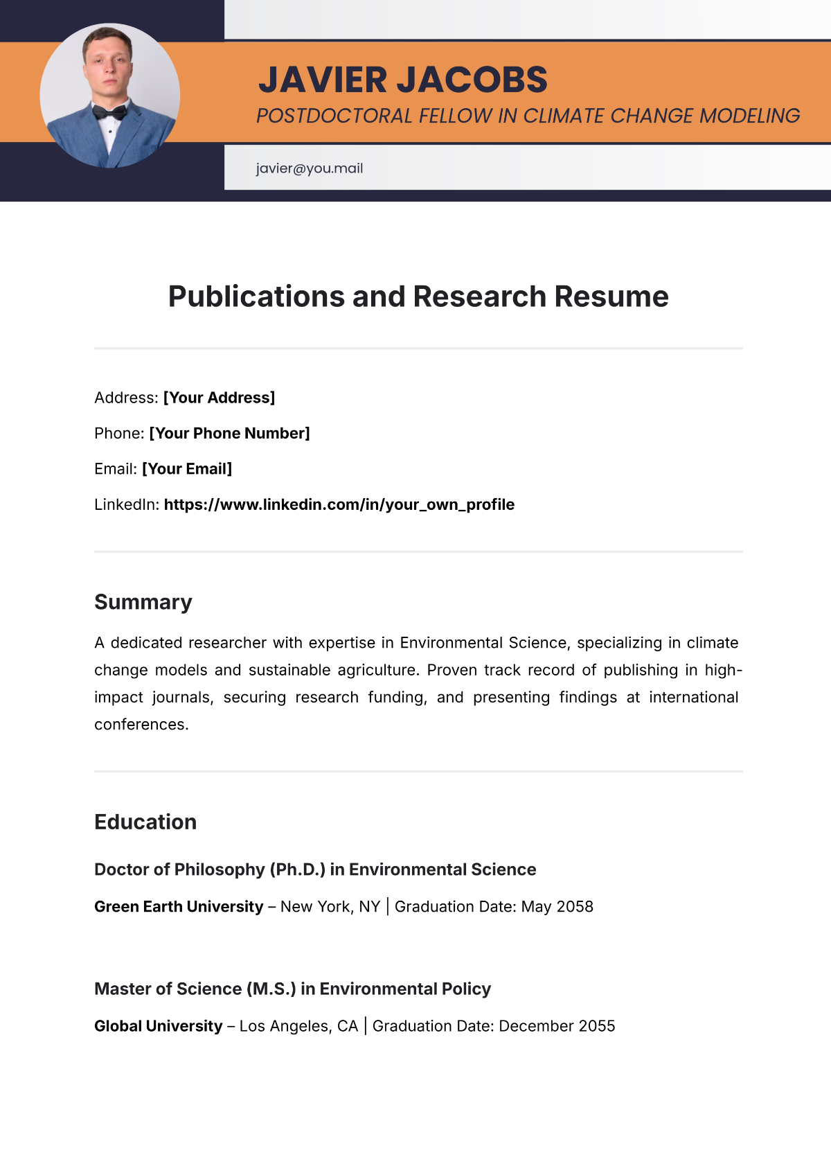 Publications and Research Resume Template - Edit Online & Download