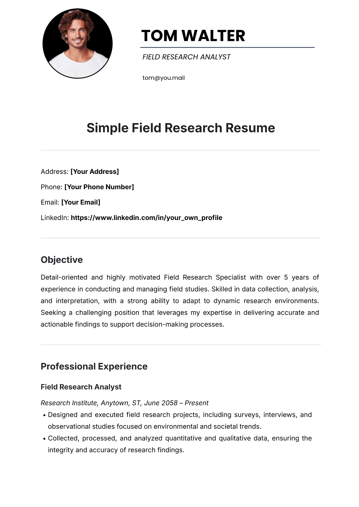 Simple Field Research Resume Template - Edit Online & Download