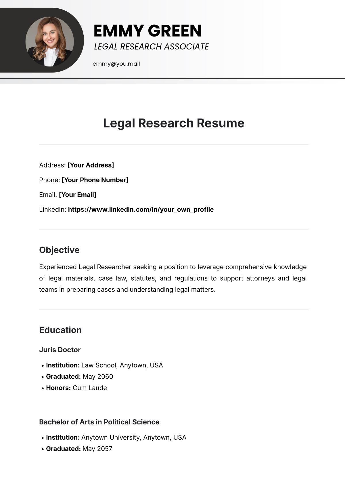 Legal Research Resume Template - Edit Online & Download