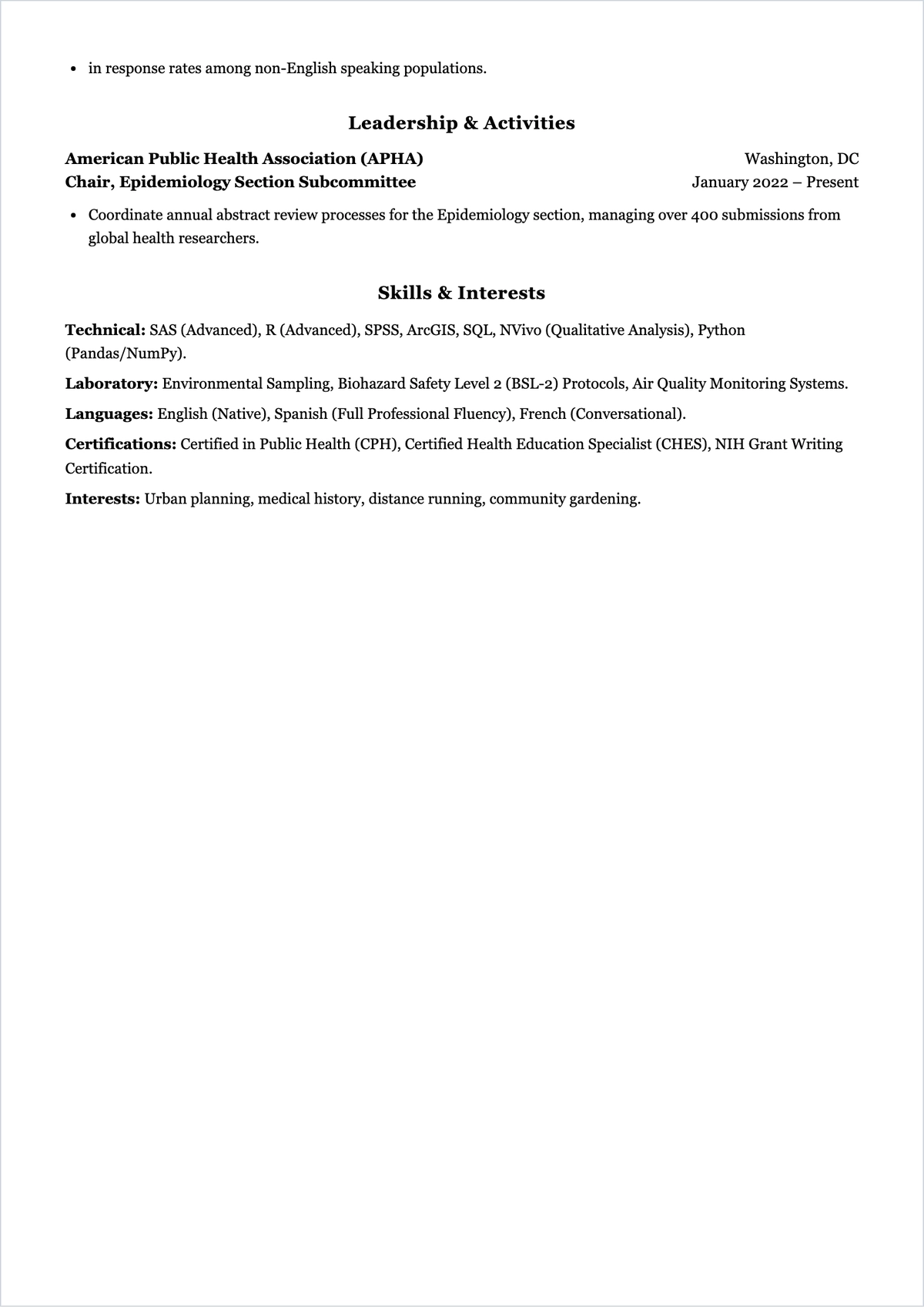 Free Public Health Research ATS Resume Template, AI Resume Builder