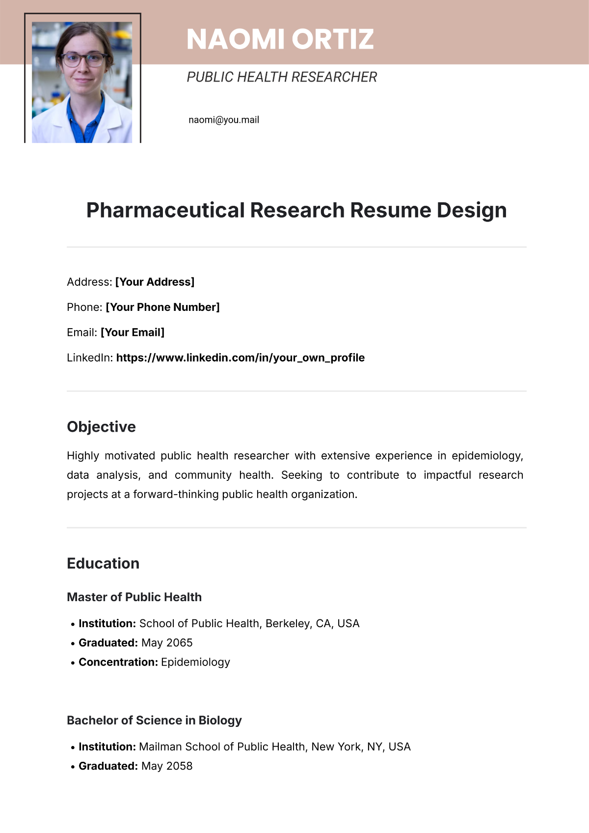 Free Pharmaceutical Research Resume Design Template to Edit Online