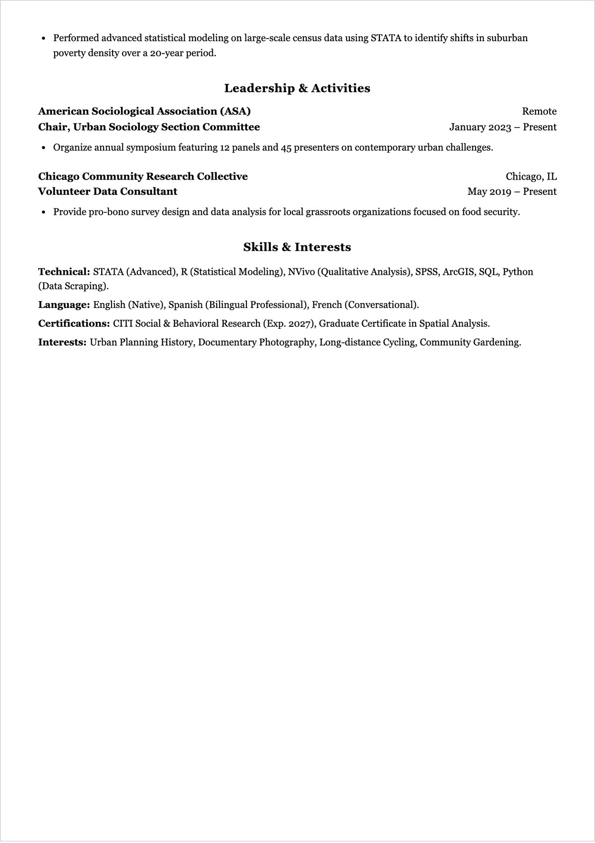 Free Sociology Research ATS Resume Template, AI Resume Builder