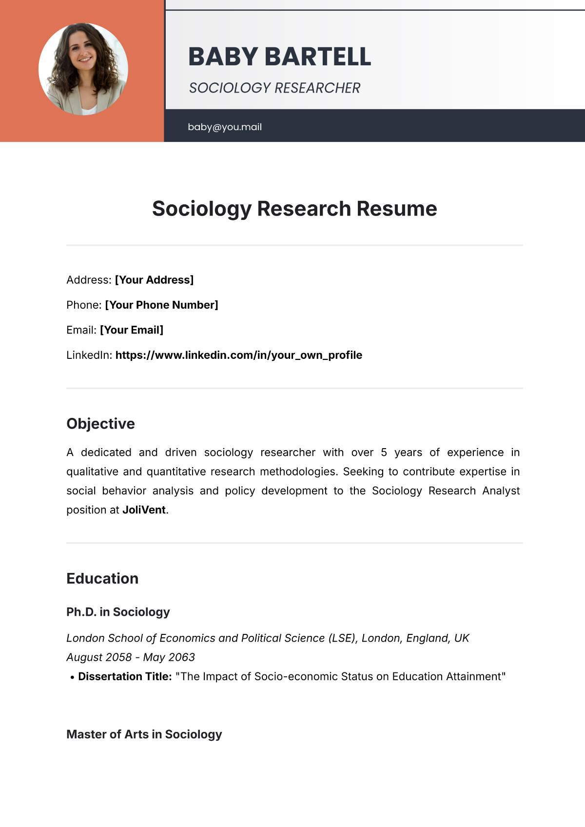 Sociology Research Resume Template - Edit Online & Download