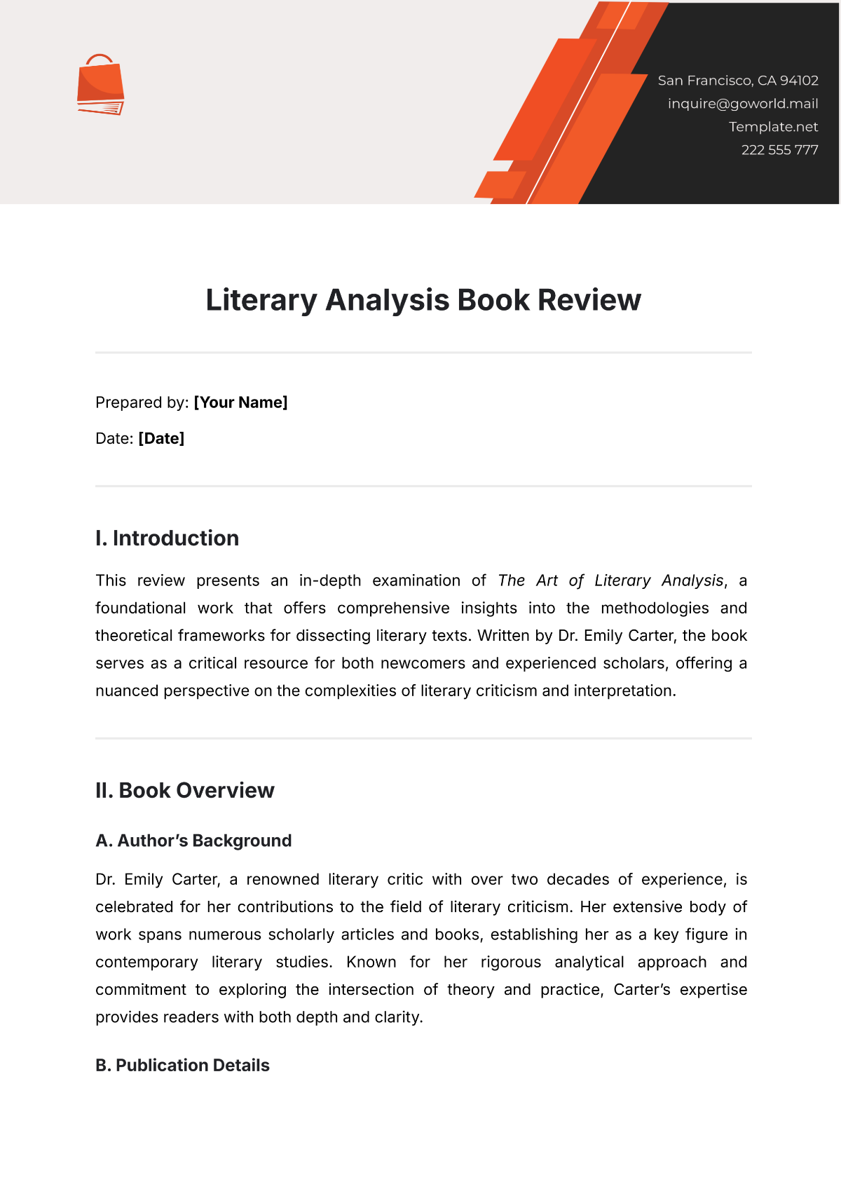 Literary Analysis Book Review Template - Edit Online & Download