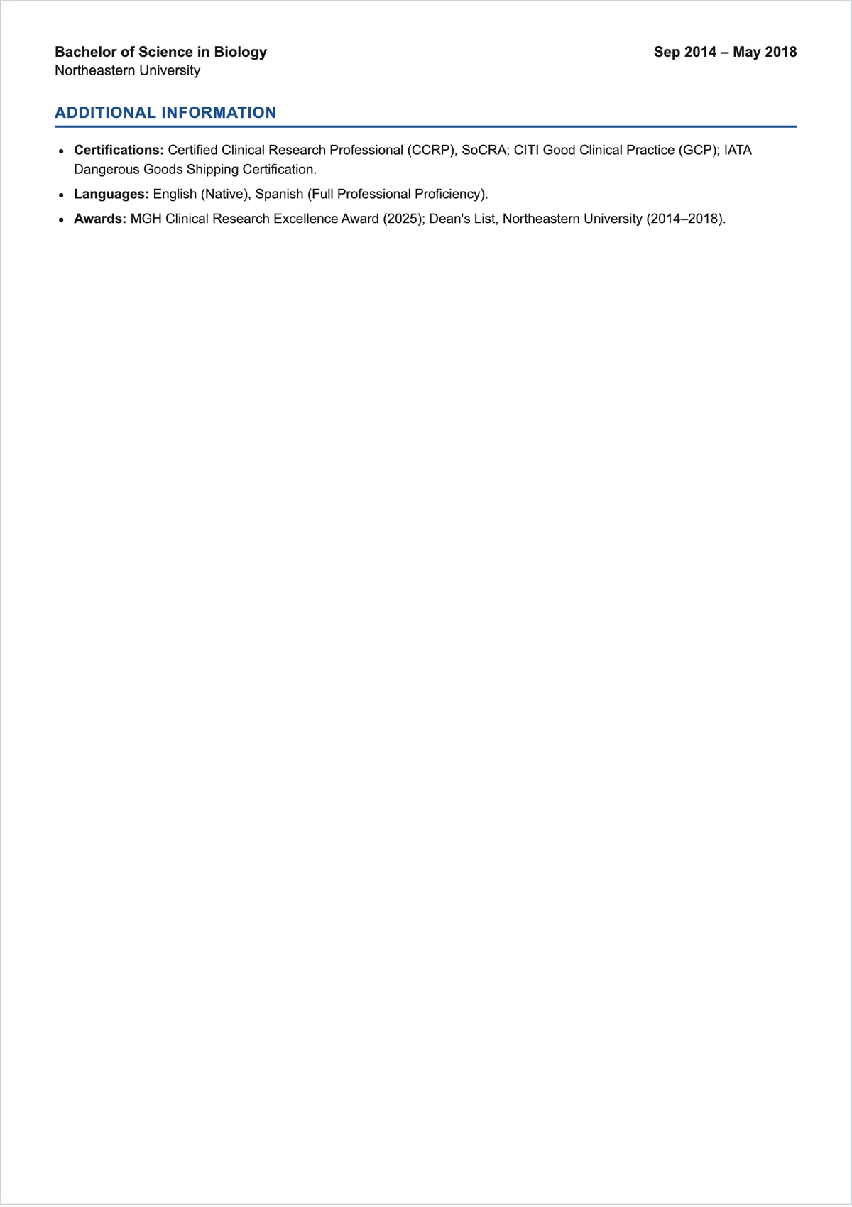 Free Research Assistant ATS Resume Template, AI Resume Builder