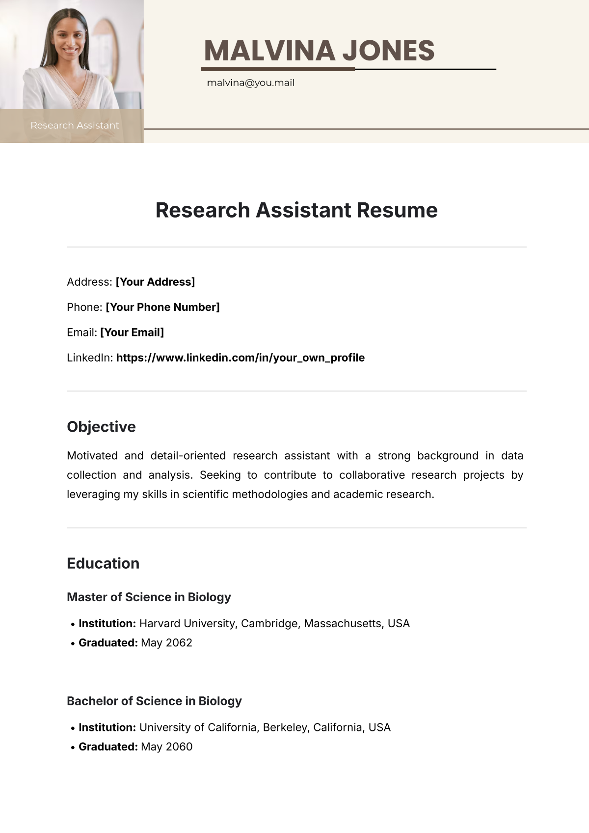 Research Assistant Resume Template - Edit Online & Download