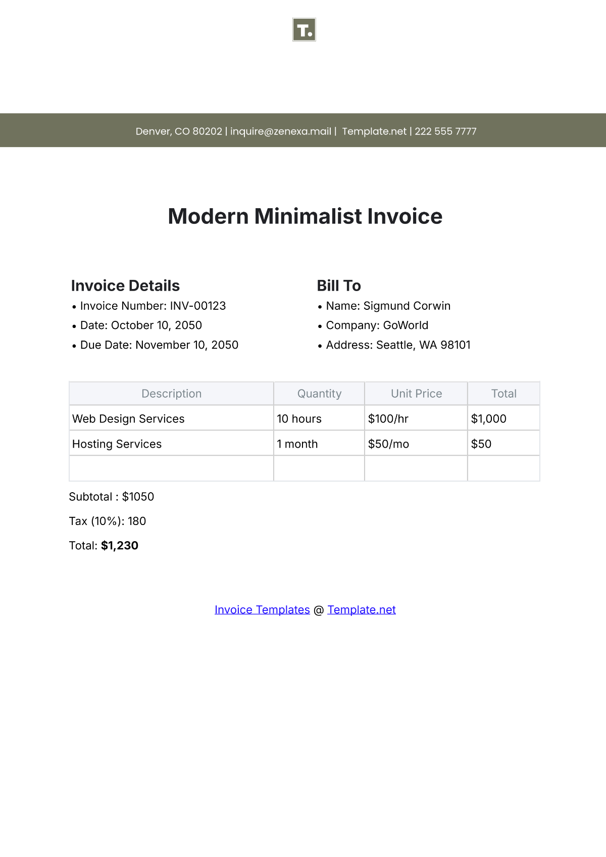 Modern Minimalist Invoice Template - Edit Online & Download