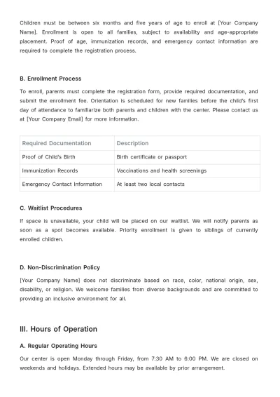 Free Child Care Parent Handbook Template to Edit Online | Template.net to Edit Online