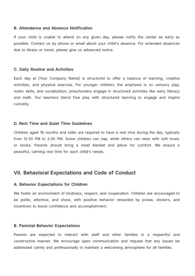 Free Child Care Parent Handbook Template to Edit Online | Template.net to Edit Online