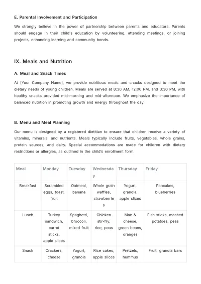 Free Child Care Parent Handbook Template to Edit Online | Template.net to Edit Online