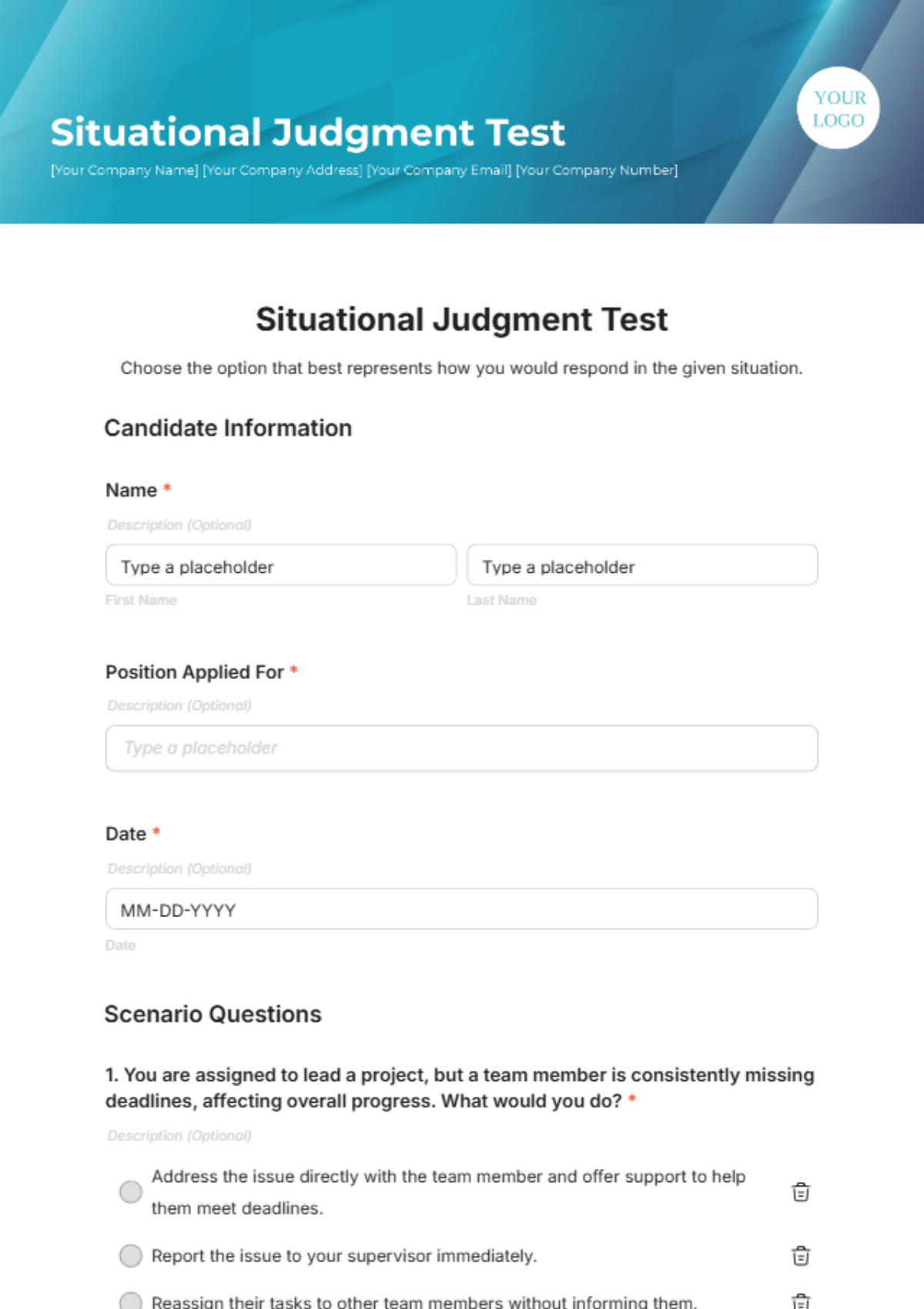 Free Situational Judgment Test Template